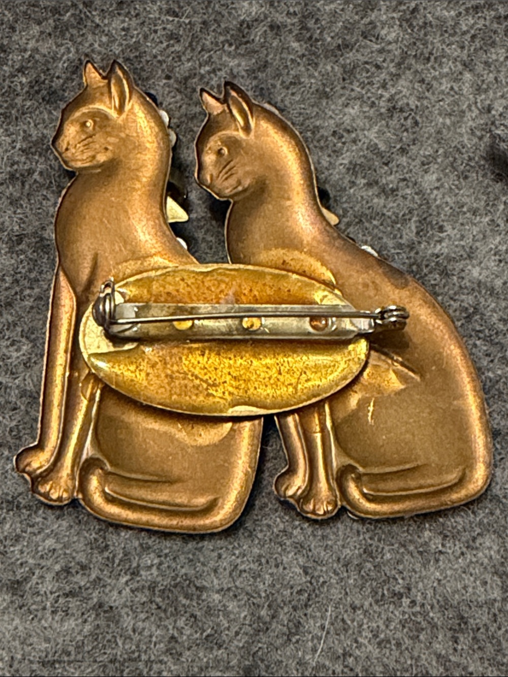 Sparkling Gold-Tone Jeweled Double Cat Brooch blue eyes - Picture 4 of 4